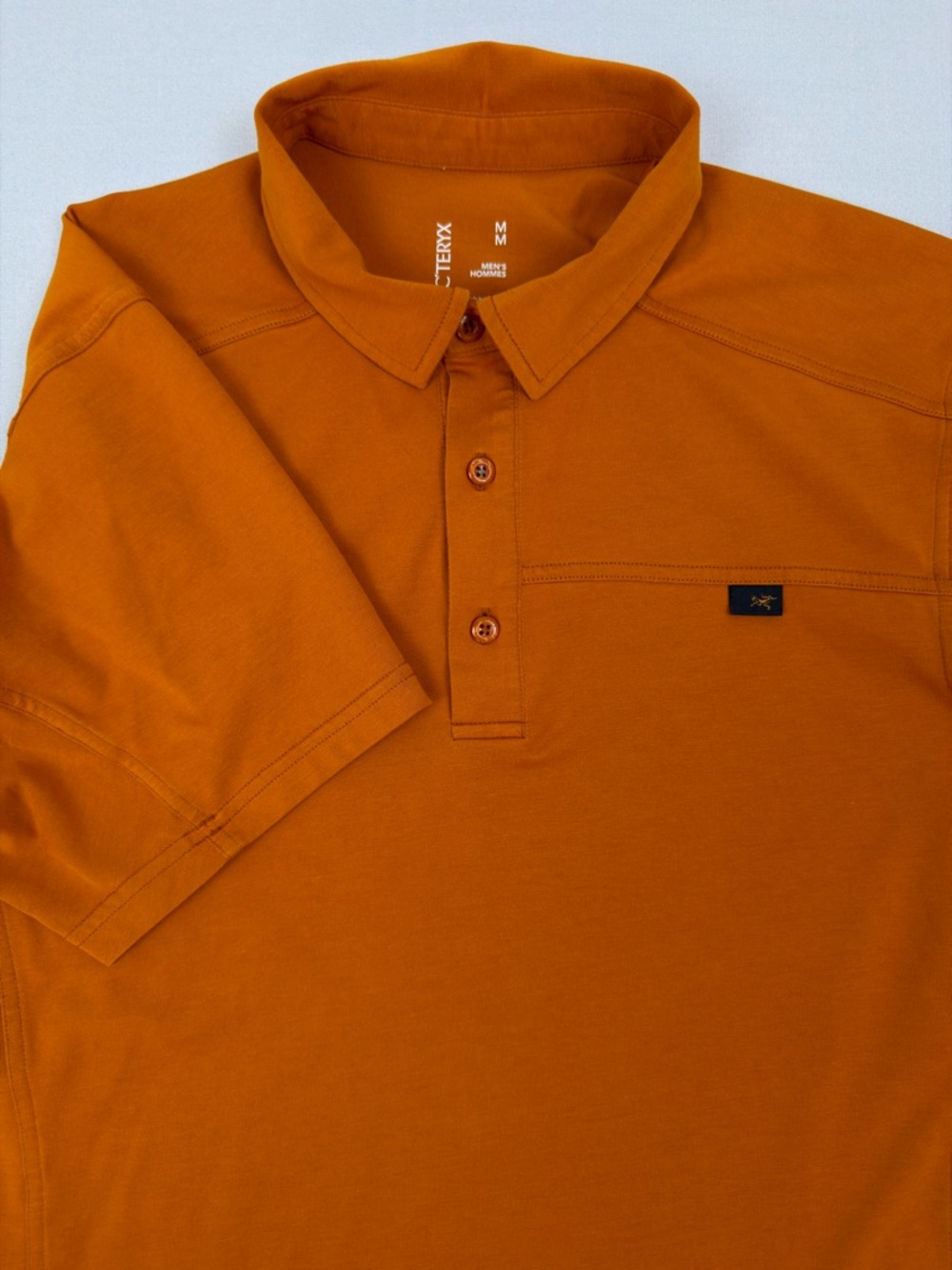 Arc’teryx Captive SS Polo Shirt Men M Orange Performance Short Sleeve